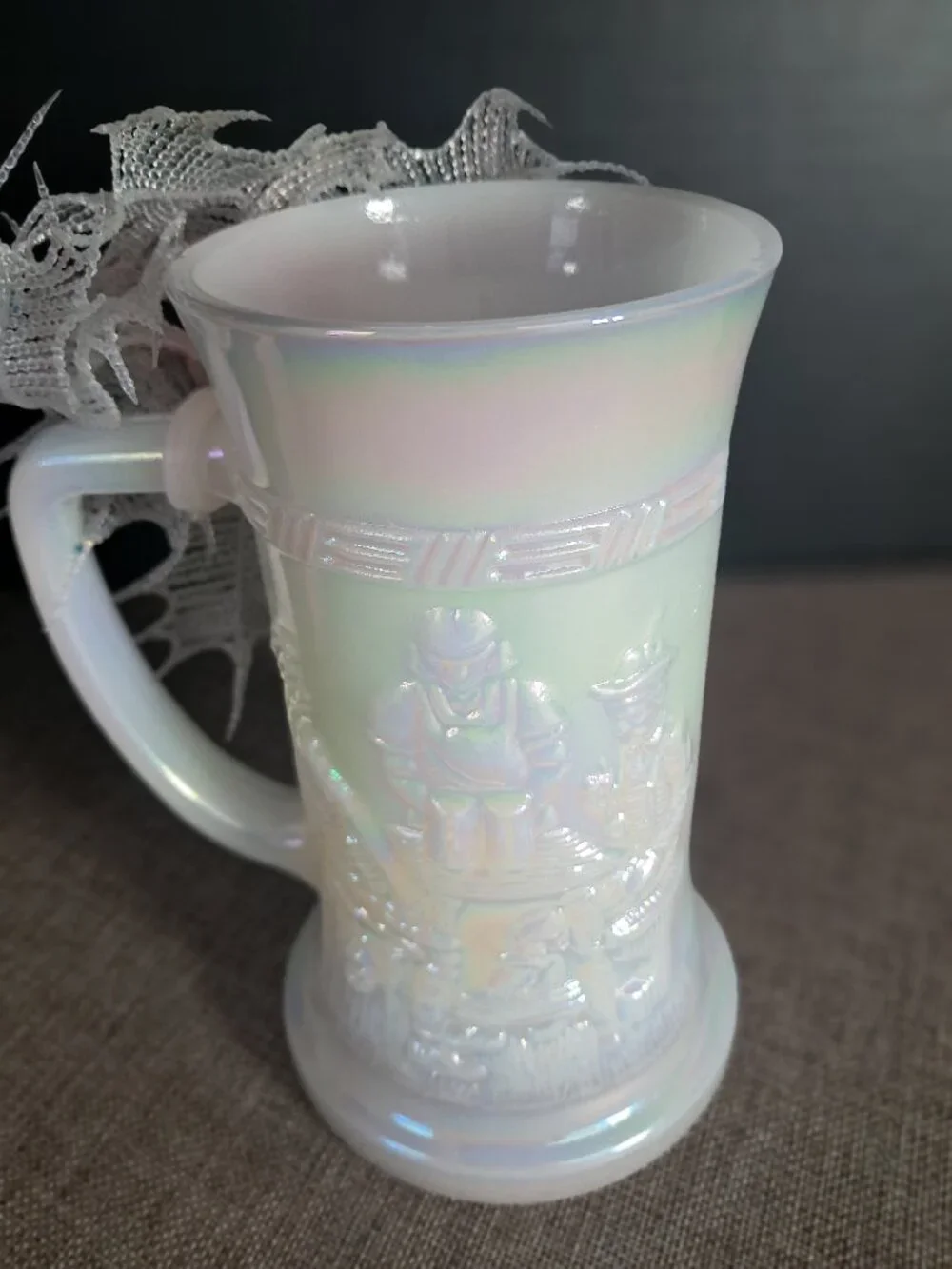 Vintage Federal White Carnival Glass Candle Stein In The 